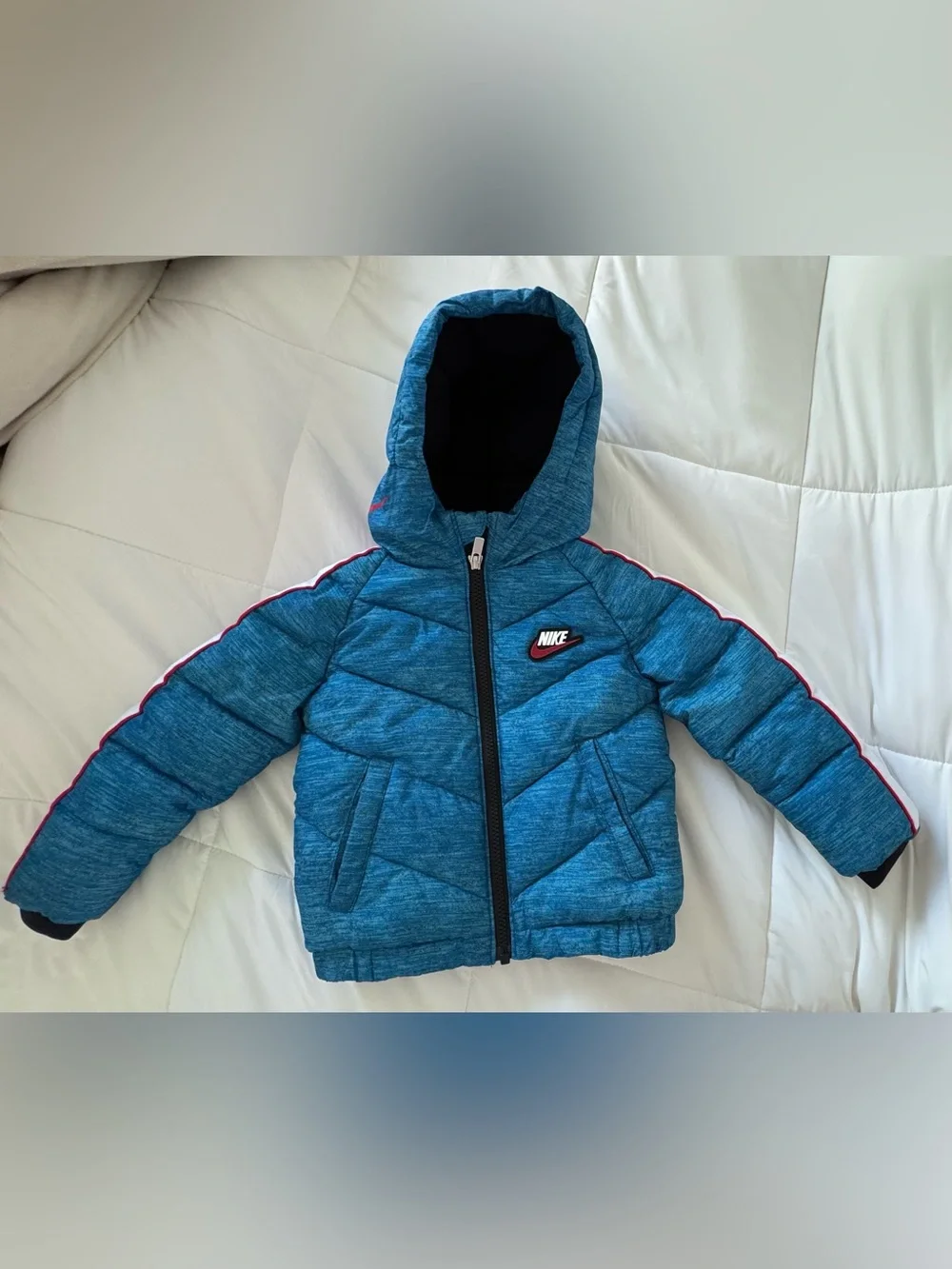 Nike Kids Blue Insulated Puffer Jacket with Stripe Detail
